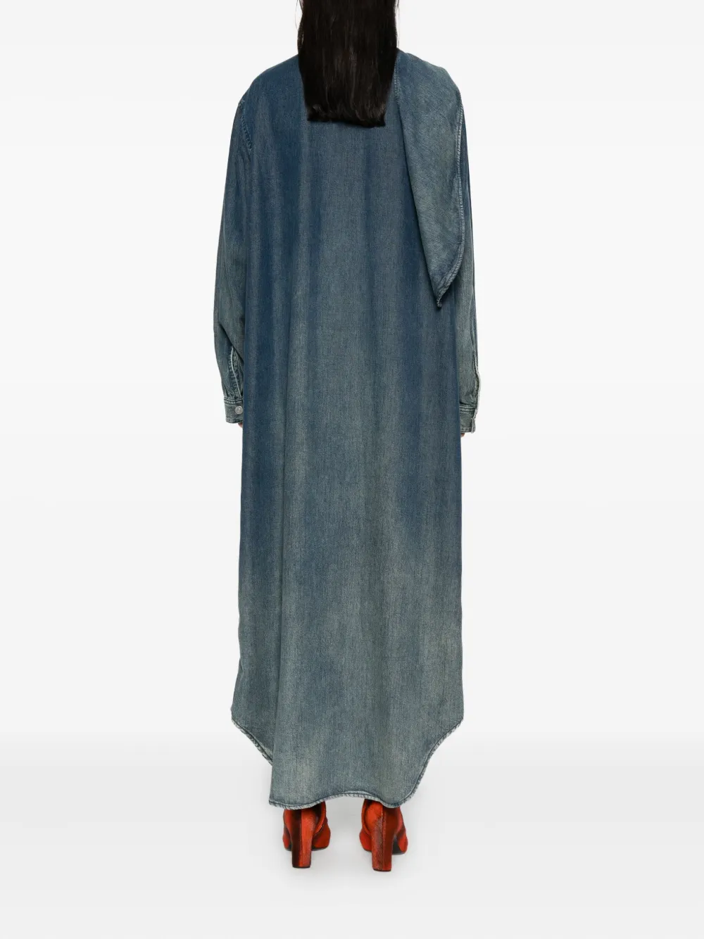 Diesel Tie-neck Denim Maxi Dress In Green