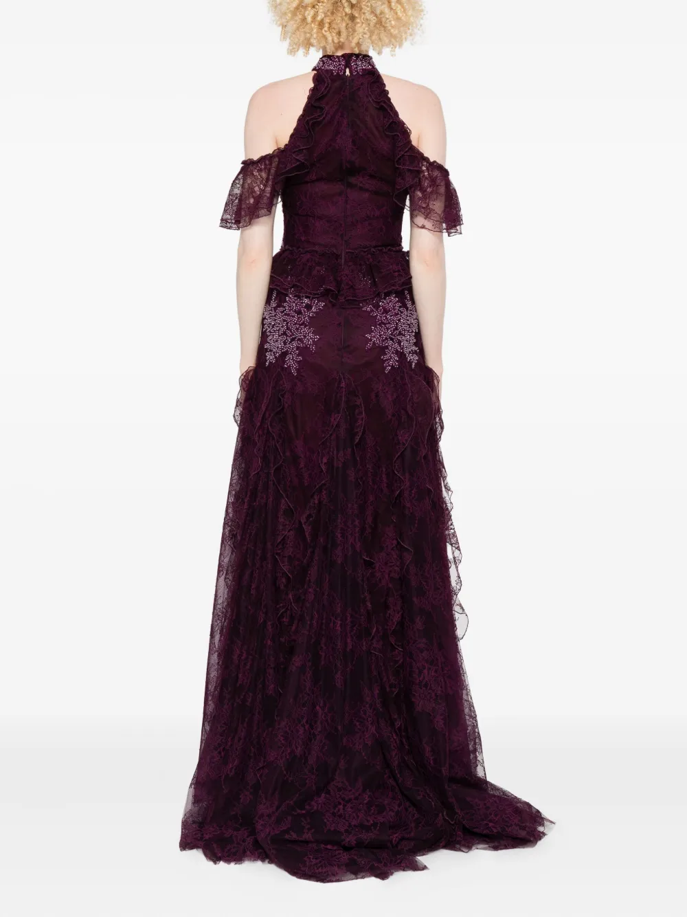 Costarellos Embellished Ruffled Maxi Dress In Purple