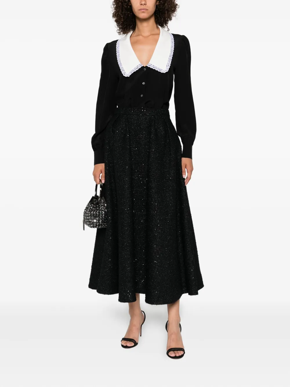Alessandra Rich sequin-embellished pleated skirt Zwart