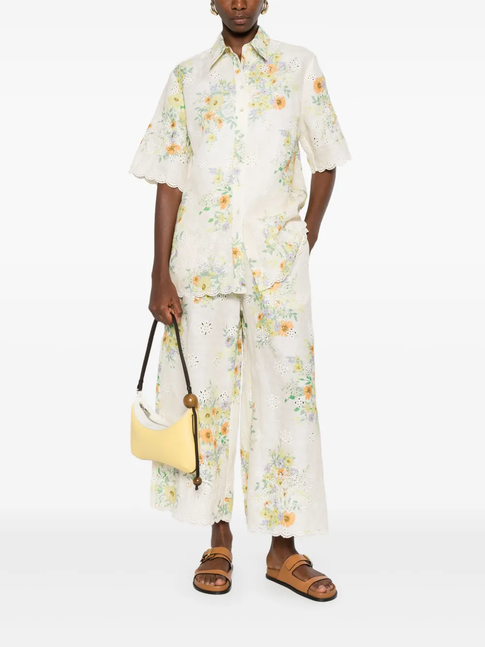 ALEMAIS Broek met bloemenprint Beige