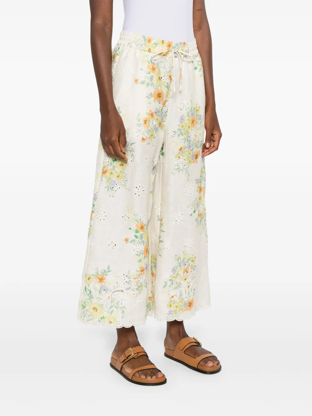 ALEMAIS Broek met bloemenprint Beige