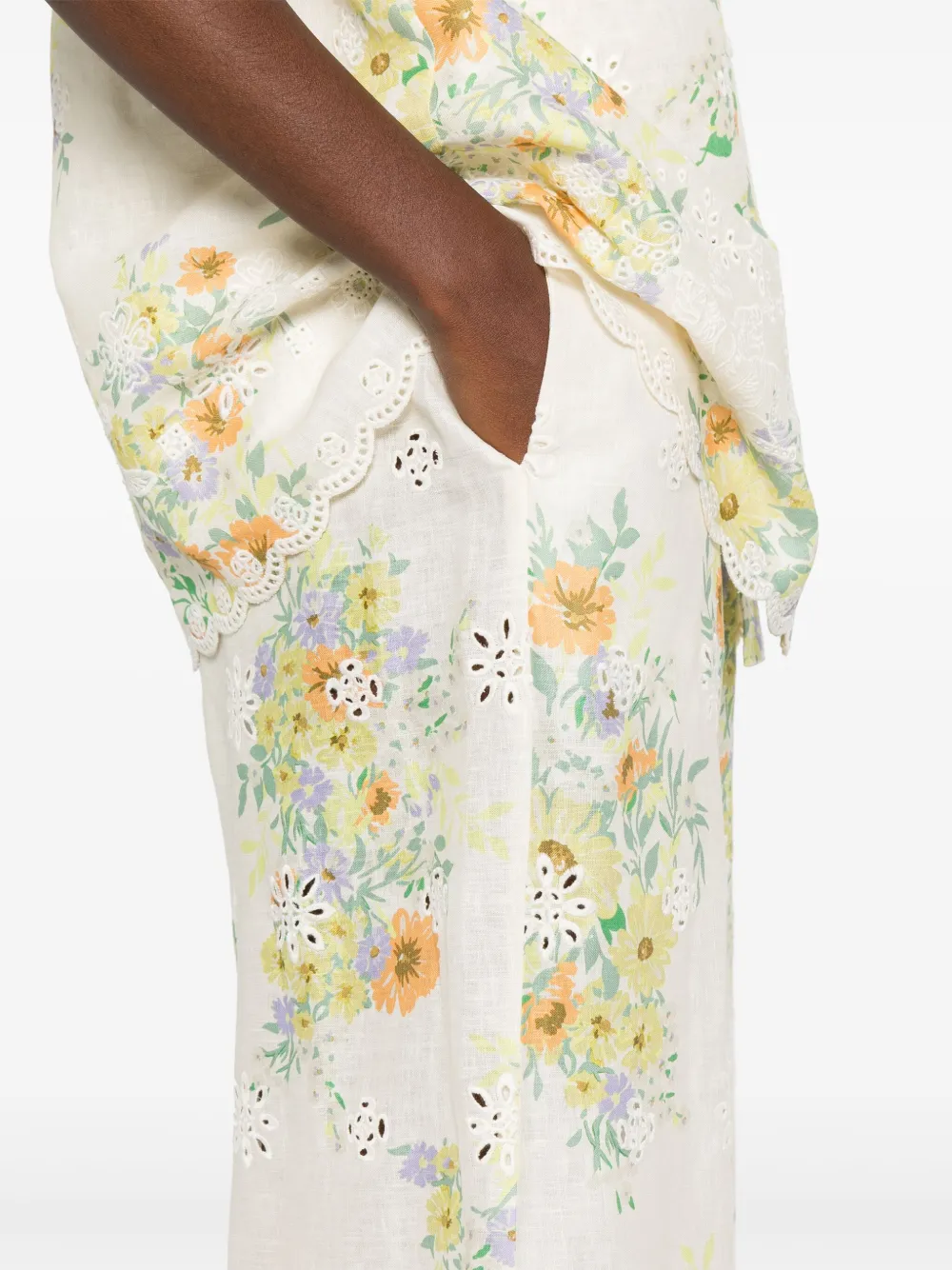 ALEMAIS Broek met bloemenprint Beige