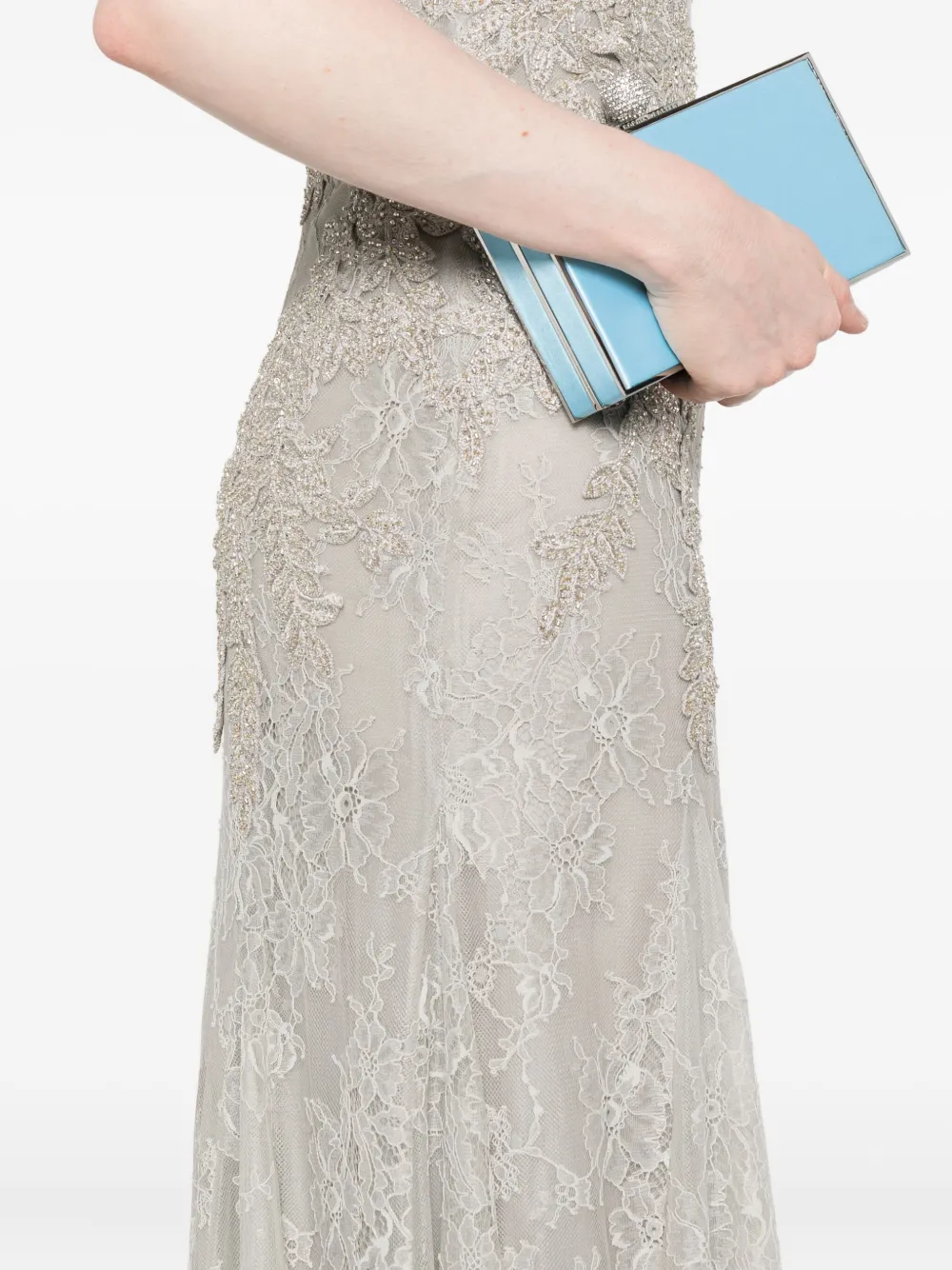 Costarellos Lace-embellished Sleeveless Maxi Dress In Gray