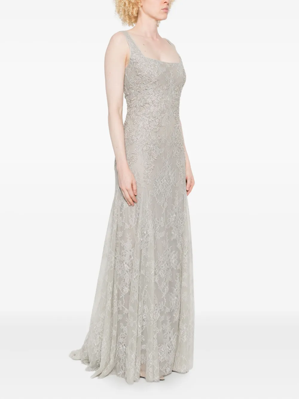 Costarellos Lace-embellished Sleeveless Maxi Dress In Gray