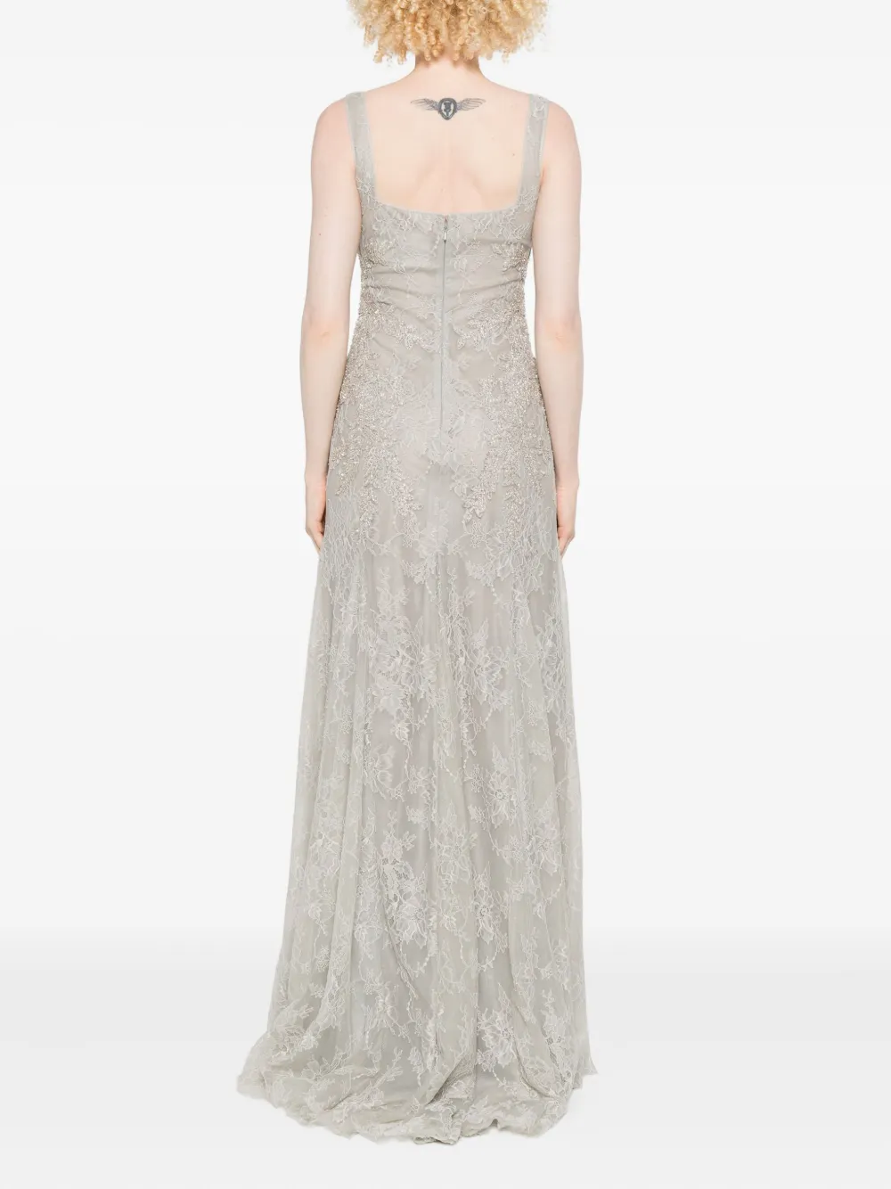 Costarellos Lace-embellished Sleeveless Maxi Dress In Gray