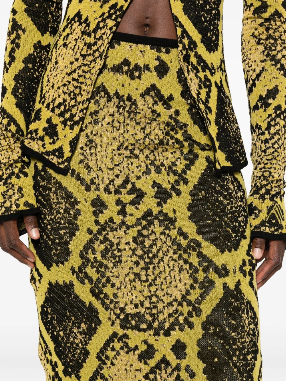 The Attico snakeskin-print midi skirt - Geel