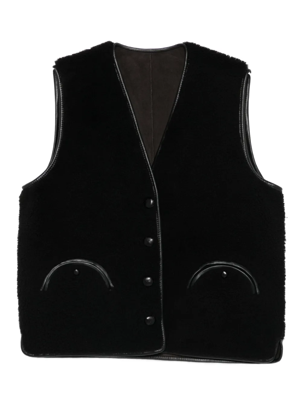 leather-trim buttoned gilet