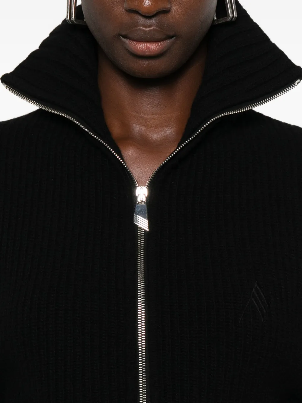 The Attico zip-front ribbed cardigan Zwart