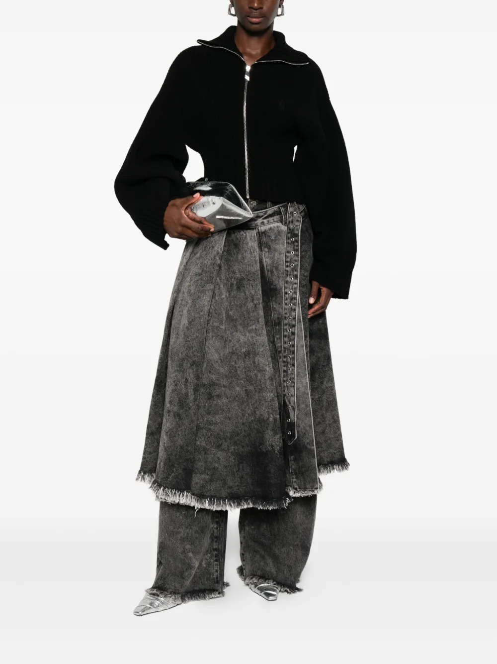 The Attico zip-front ribbed cardigan Zwart