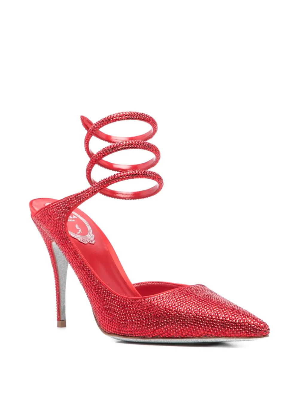 René Caovilla 100mm Cleo crystal-embellished spiral-strap pumps Red