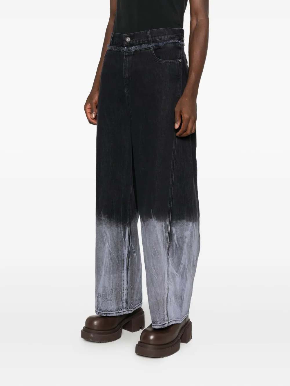 Feng Chen Wang Broek met dip-dye print en franje Zwart
