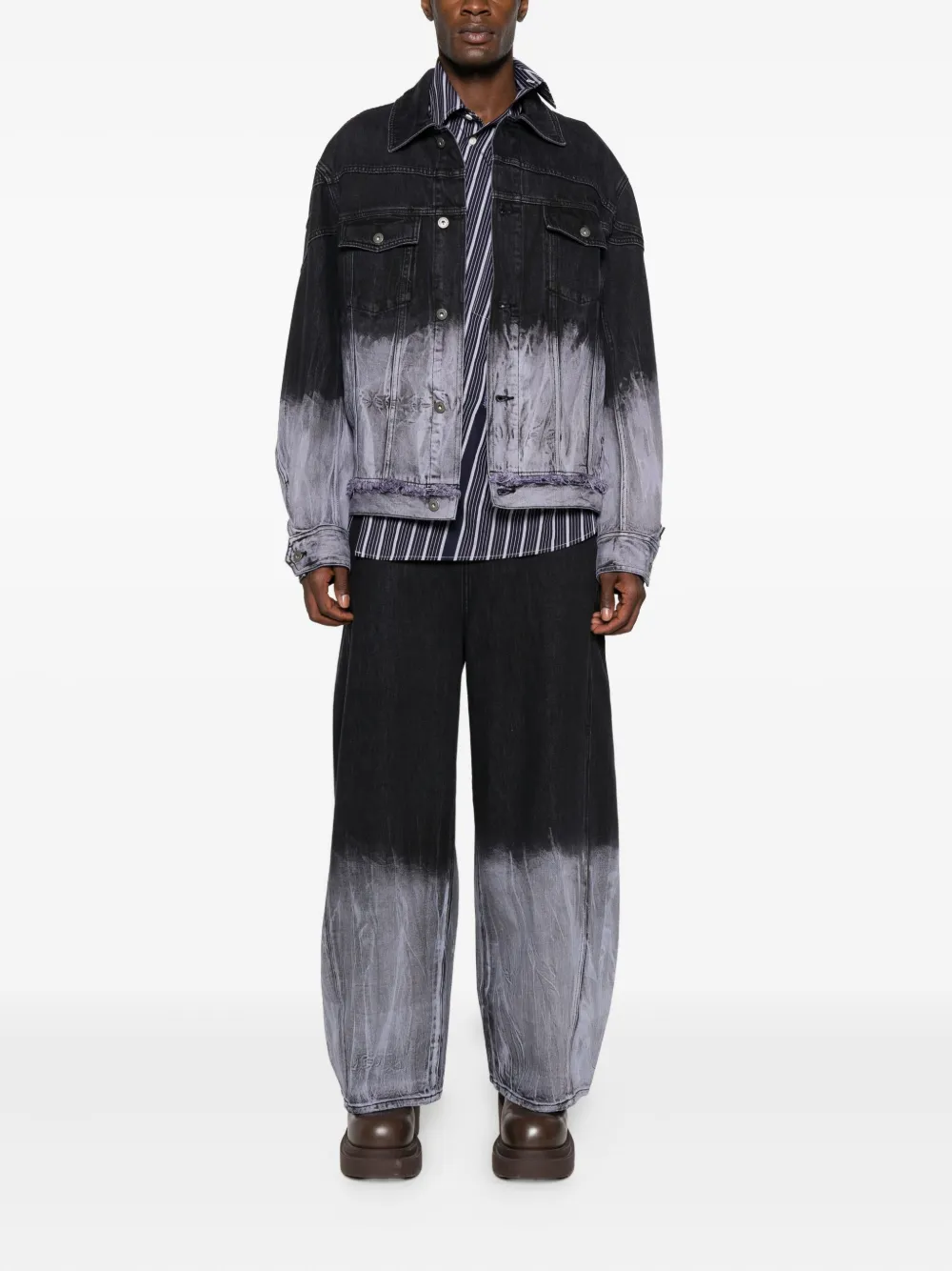 Feng Chen Wang frayed dip-dye trousers - Zwart