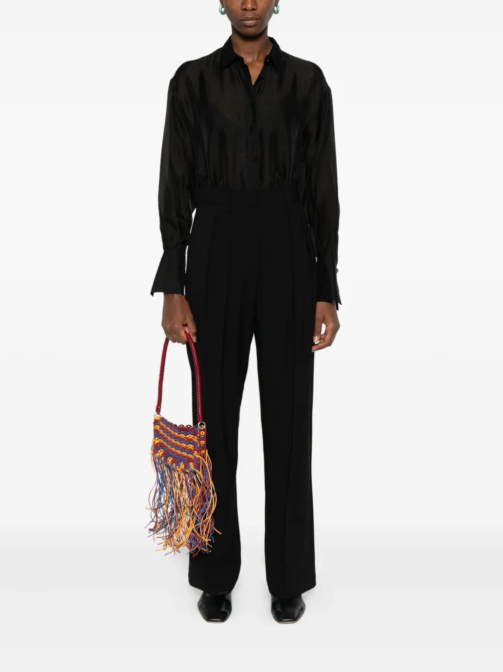 Forte Forte sheer-panel collared shirt - Zwart