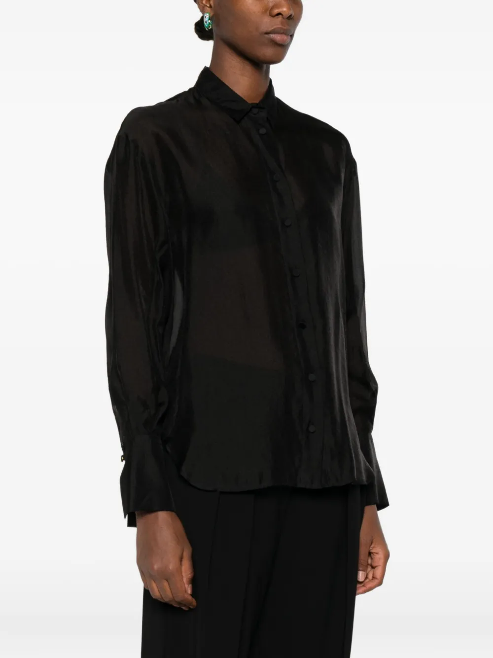 Forte Blouse met doorzichtig vlak en kraag Zwart