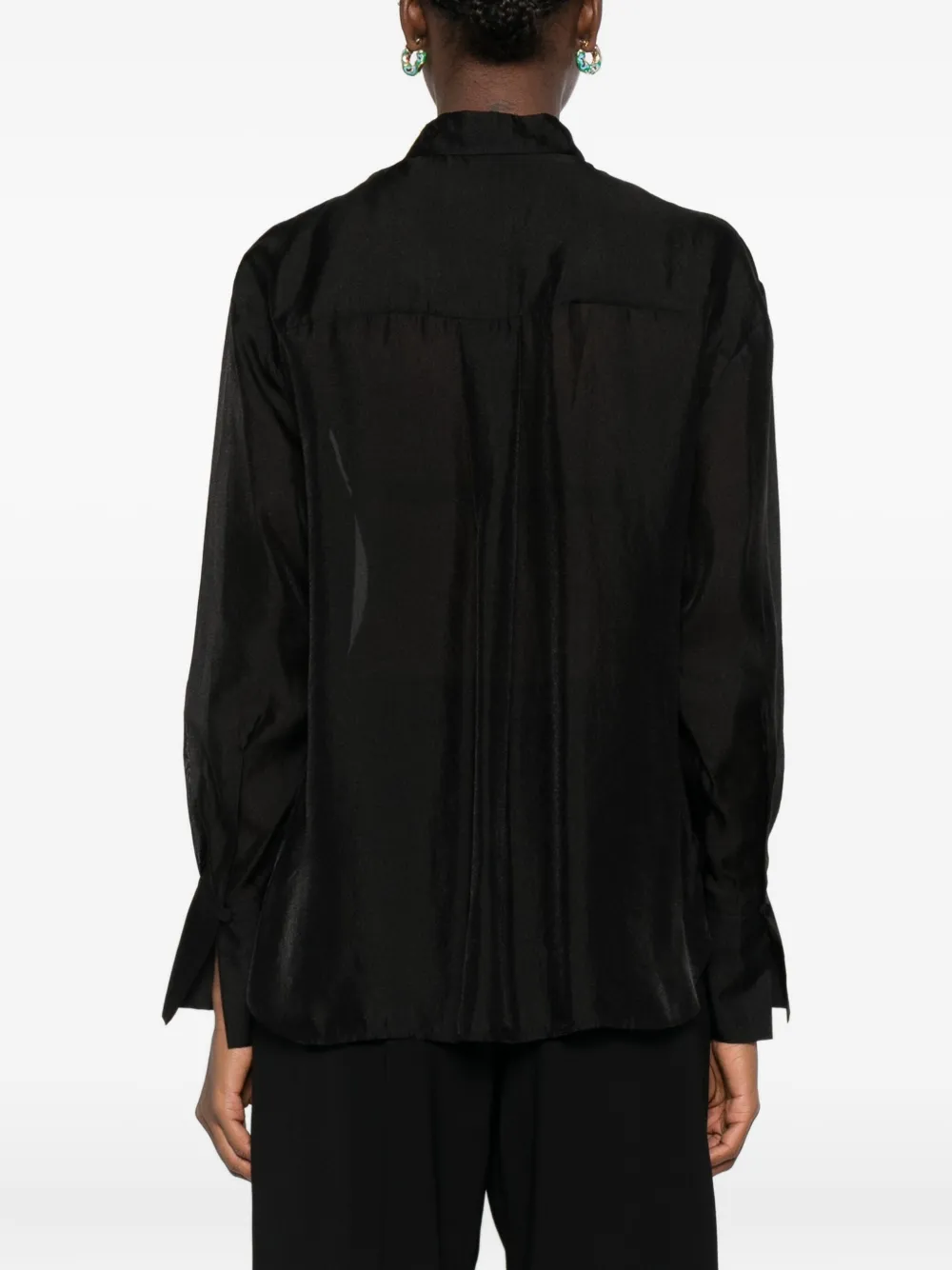 Forte Blouse met doorzichtig vlak en kraag Zwart