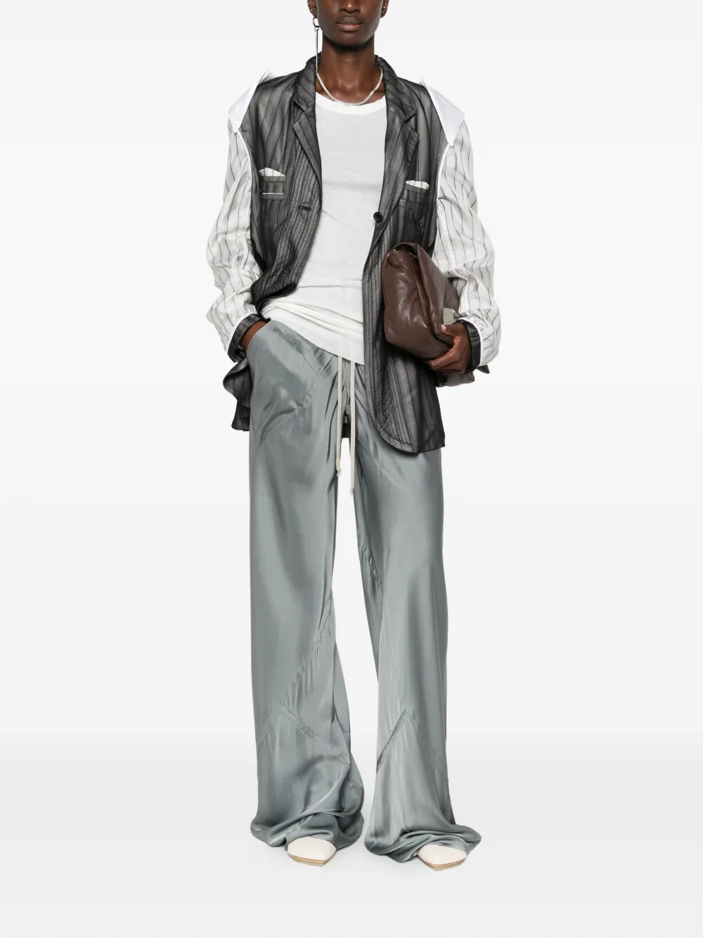 Rick Owens Satijnen broek met trekkoord Groen