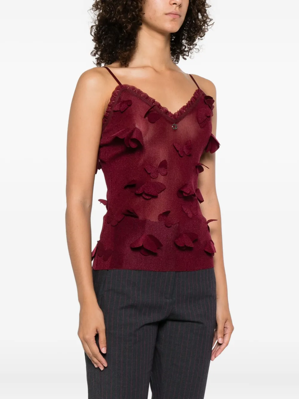 Coperni Embellished Sleeve Lace Trim Top In Red