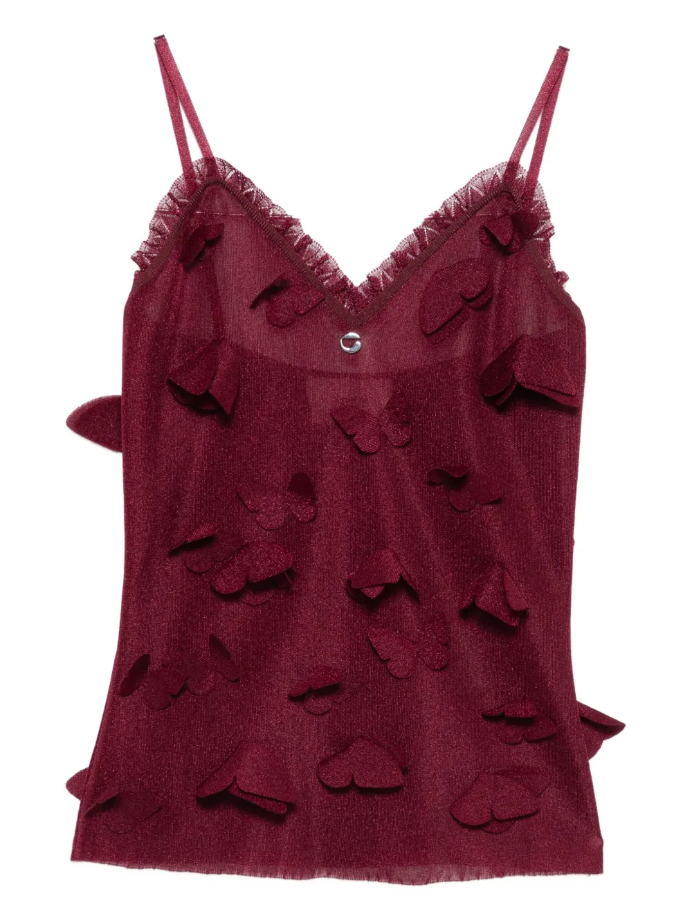 Coperni Embellished Sleeve Lace Trim Top In Red