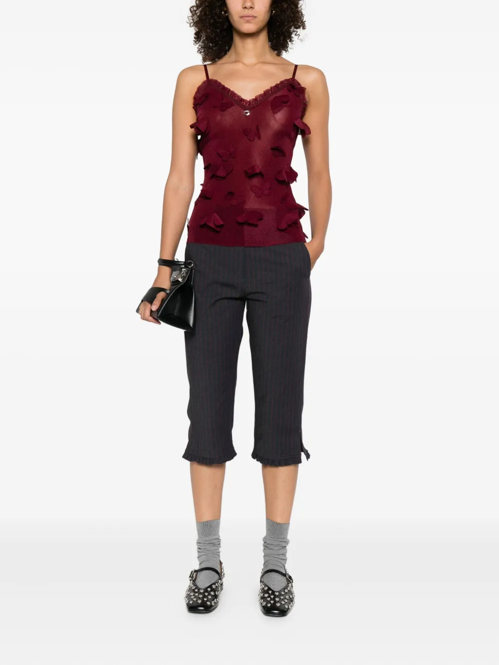 Coperni Embellished Sleeve Lace Trim Top In Red