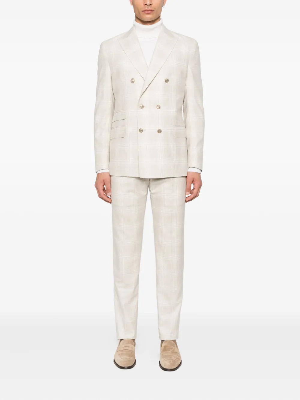 Eleventy checked double-breasted suit Beige