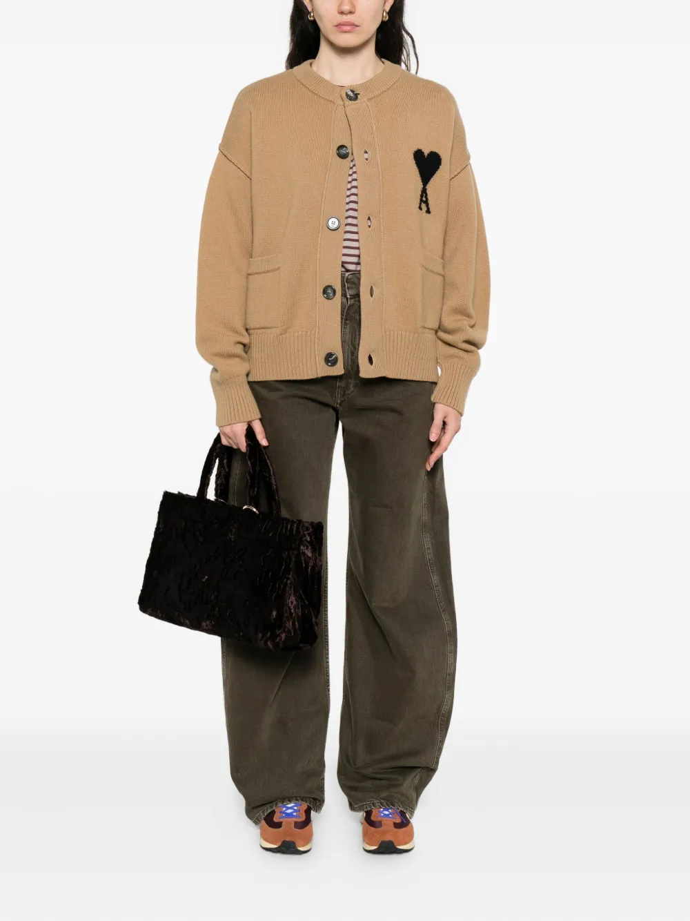  Ami Paris Heart-logo Buttoned Cardigan - Neutrals 