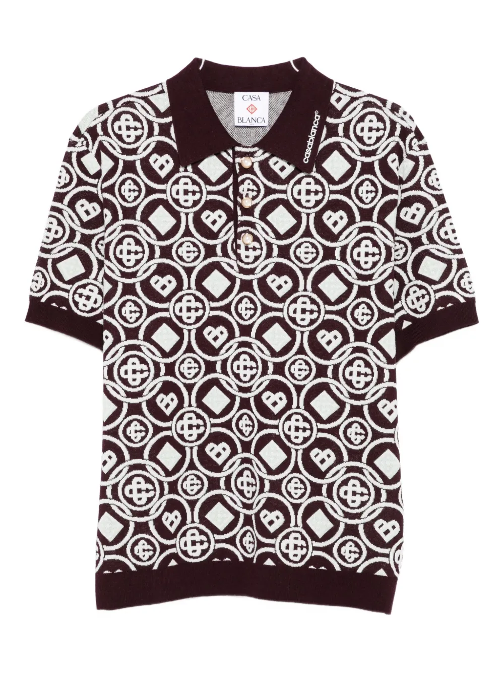 Casablanca Monogram Knit Short-sleeved Polo T-shirt In Black