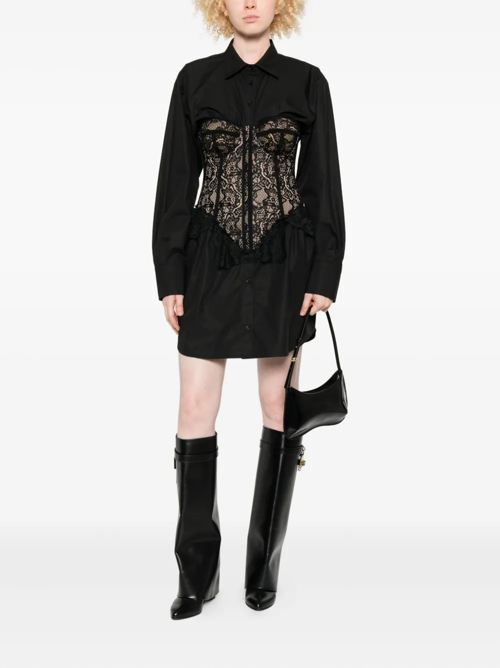 Giuseppe Di Morabito lace-corset shirt mini dress - Zwart