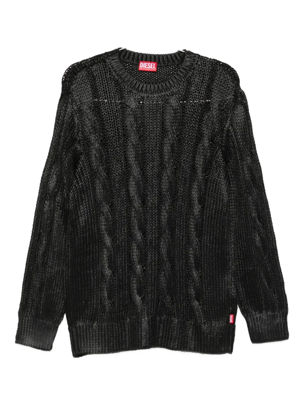 Diesel cable-knit crew-neck sweater Zwart
