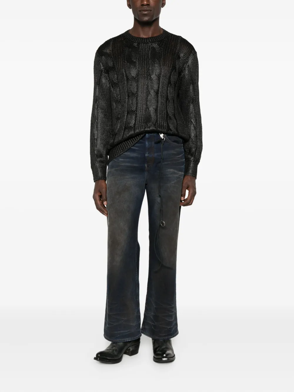Diesel cable-knit crew-neck sweater - Zwart