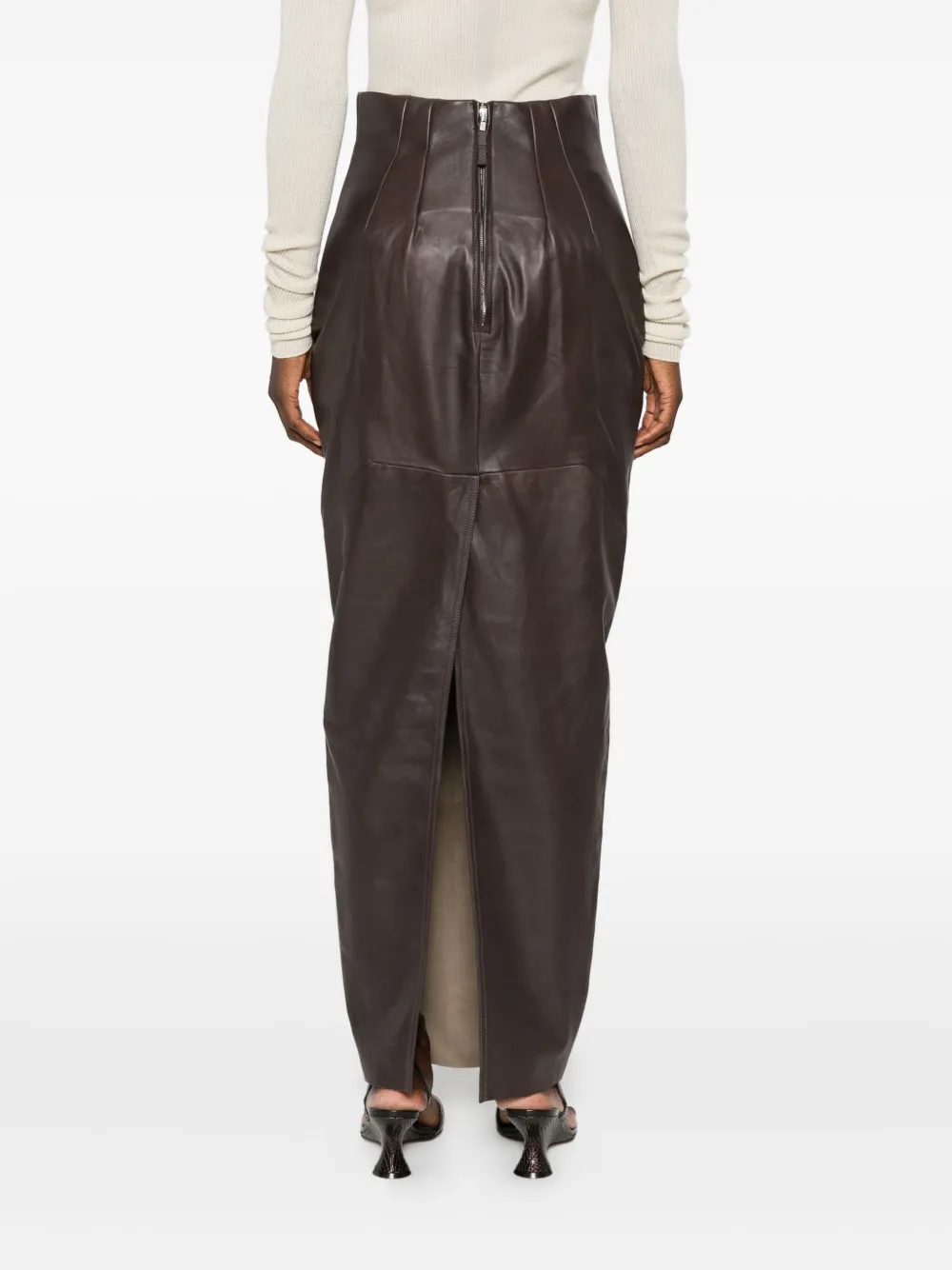 Rick Owens Midi-rok met leren vlakken Bruin