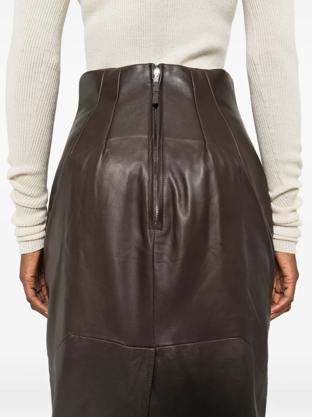 Rick Owens Midi-rok met leren vlakken Bruin
