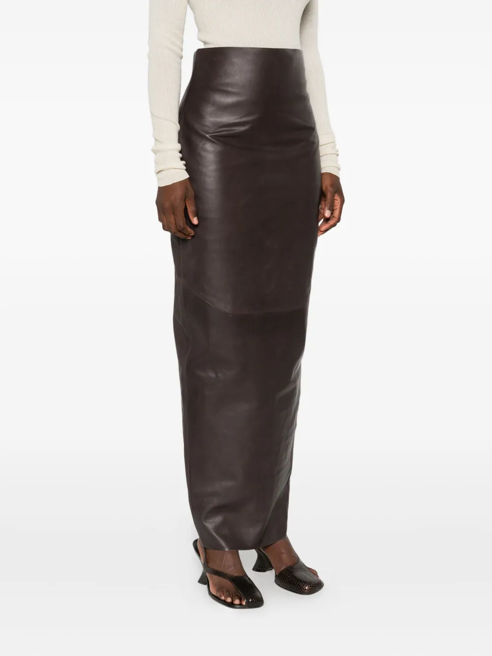 Rick Owens Midi-rok met leren vlakken Bruin