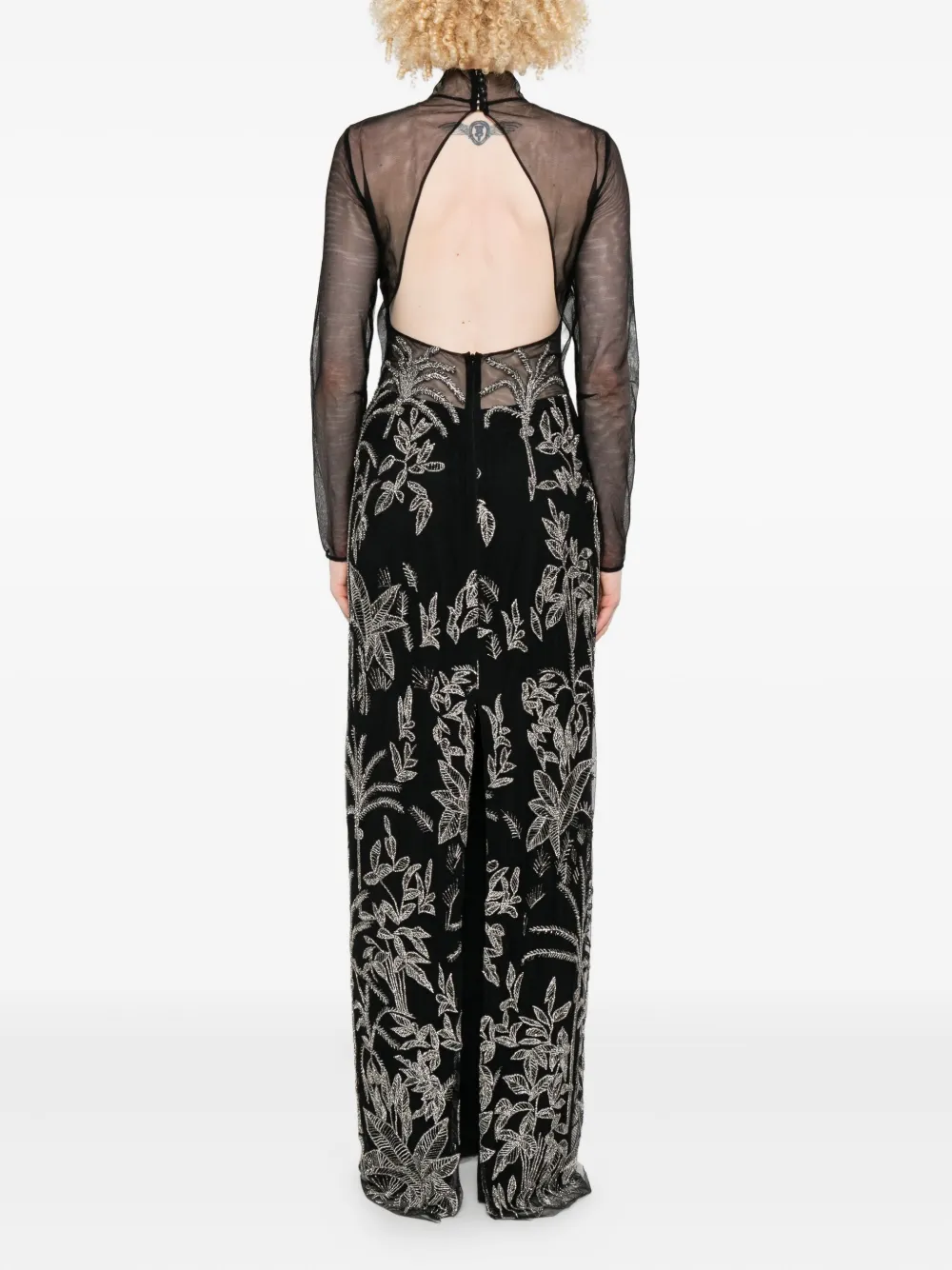 Costarellos Floral-embroidered Mesh Maxi Dress In Multi