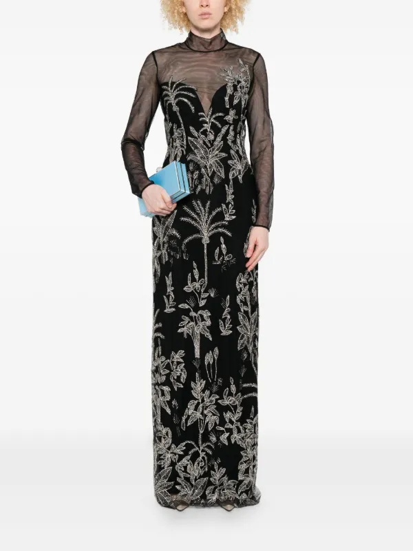 floral embroidered mesh maxi dress V-Neck Floral Embroidered Mesh Maxi Dress in Wine red M