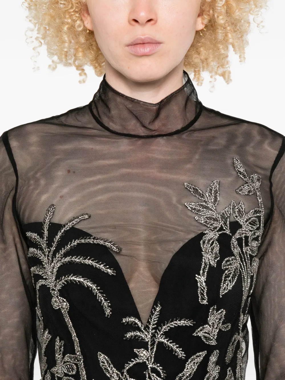 Costarellos Floral-embroidered Mesh Maxi Dress In Multi