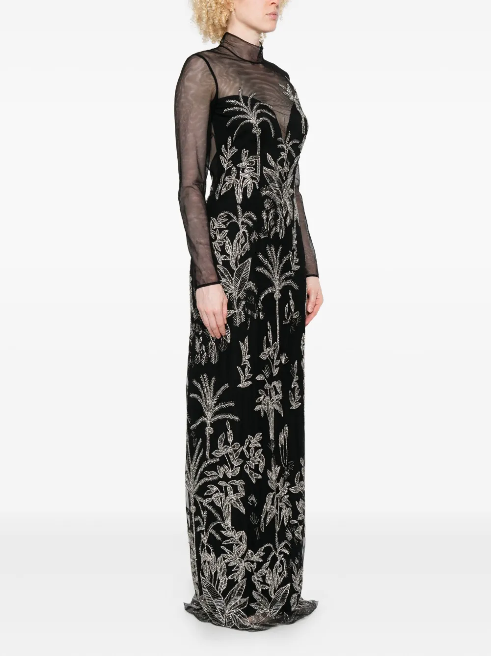 Costarellos Floral-embroidered Mesh Maxi Dress In Multi