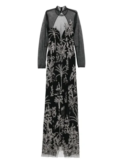 Costarellos floral-embroidered mesh maxi dress