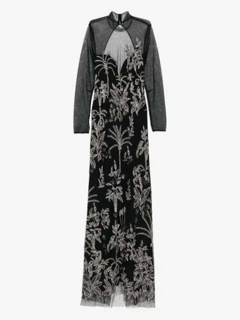 Costarellos floral-embroidered mesh maxi dress