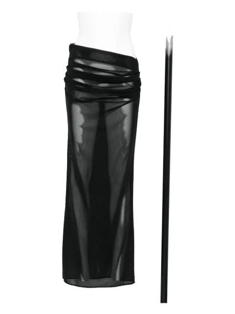 Alex Perry Tucked Column draped mesh midi skirt