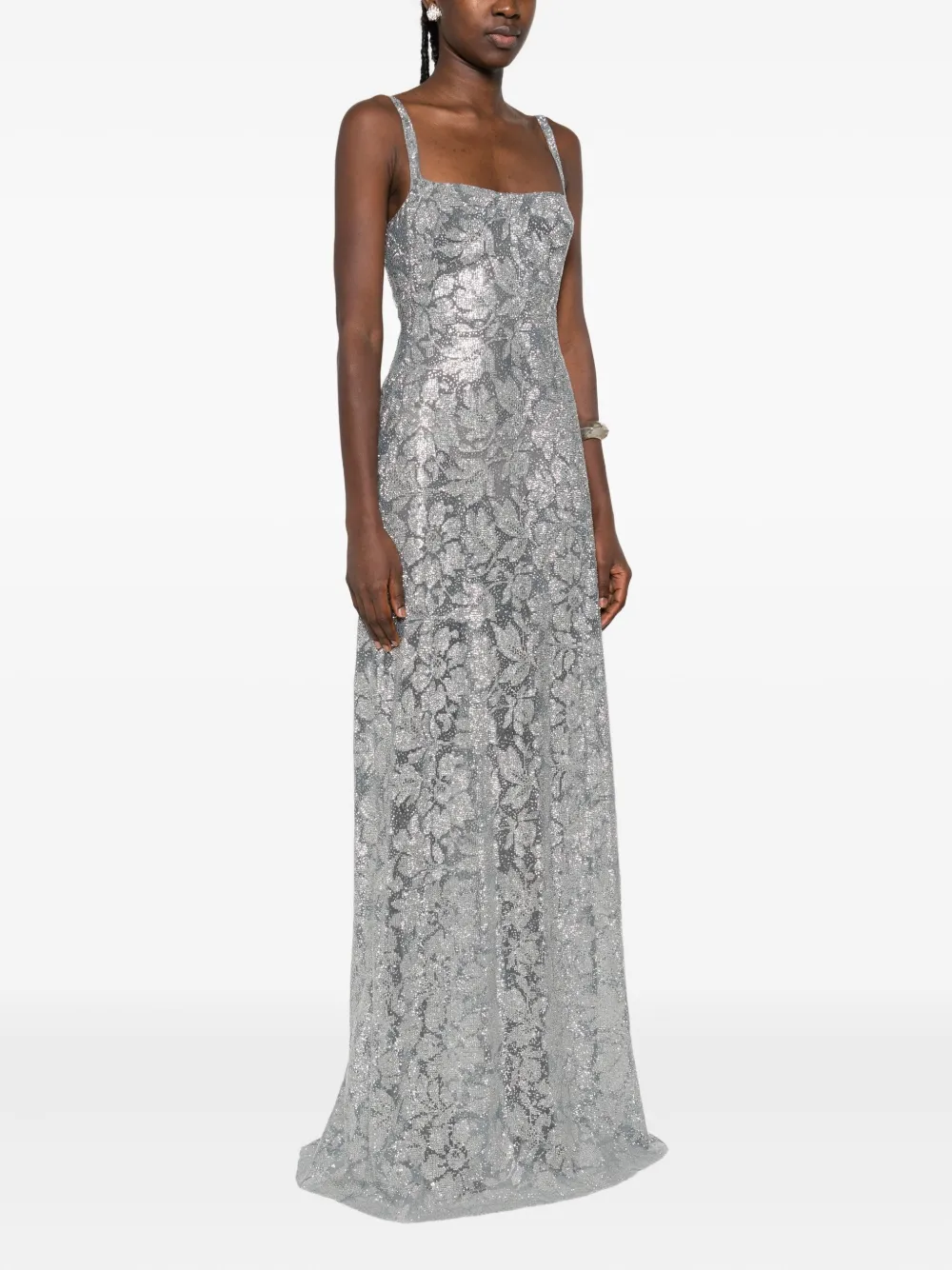 Ermanno Scervino Maxi-jurk met bloemenprint Zilver