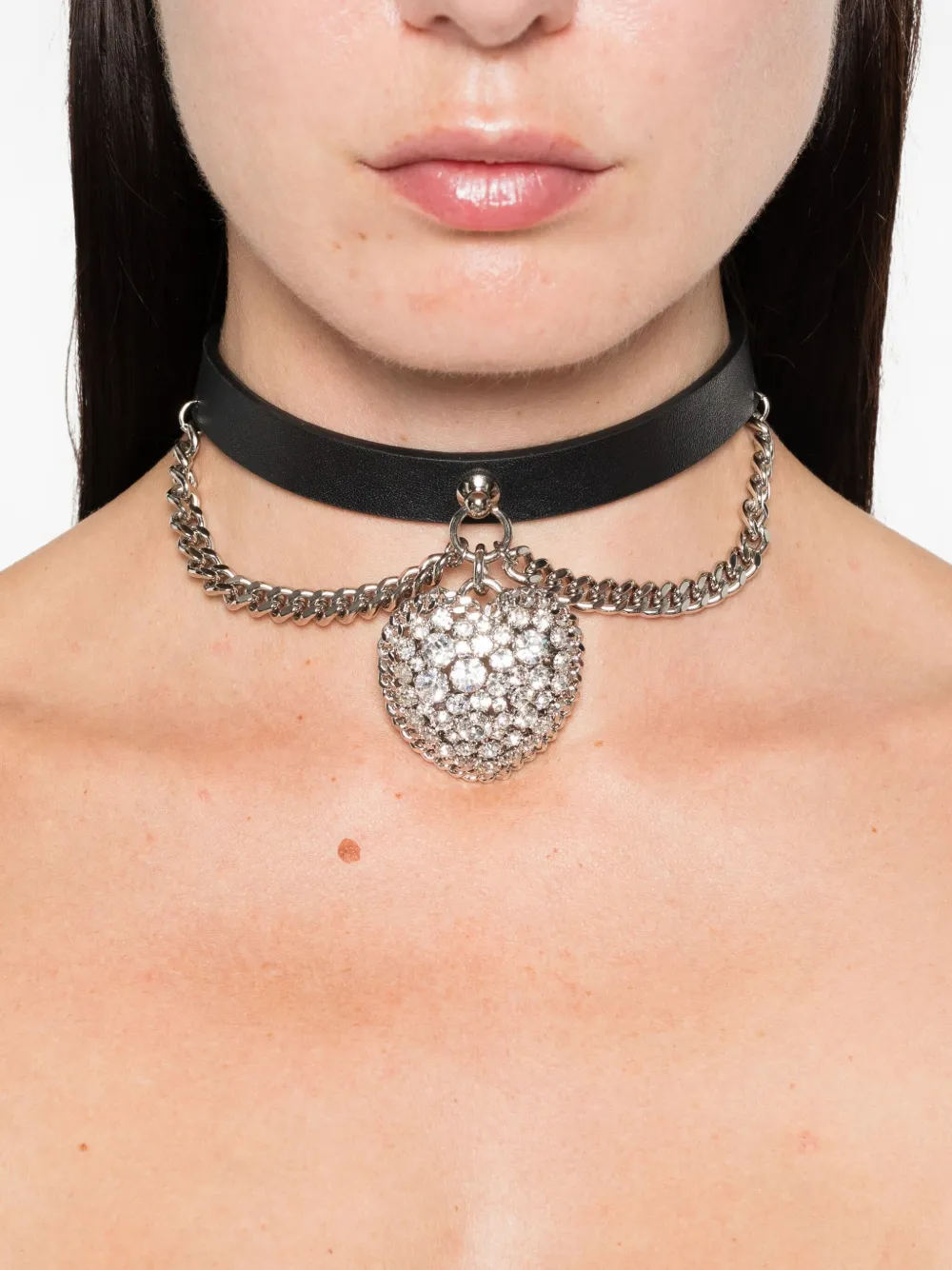 Alessandra Rich Leren halsketting met hart hanger - Zwart