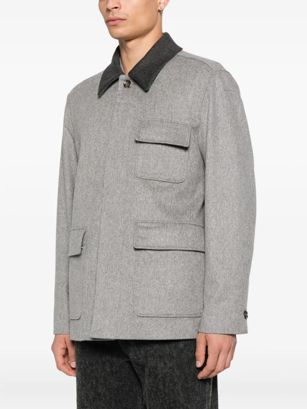 Lardini contrast-collar wool shirt jacket Grijs