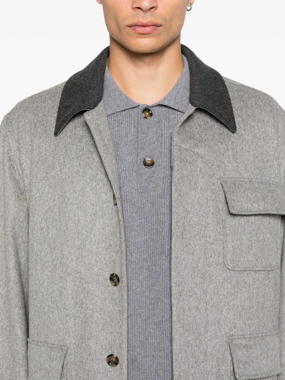 Lardini contrast-collar wool shirt jacket Grijs