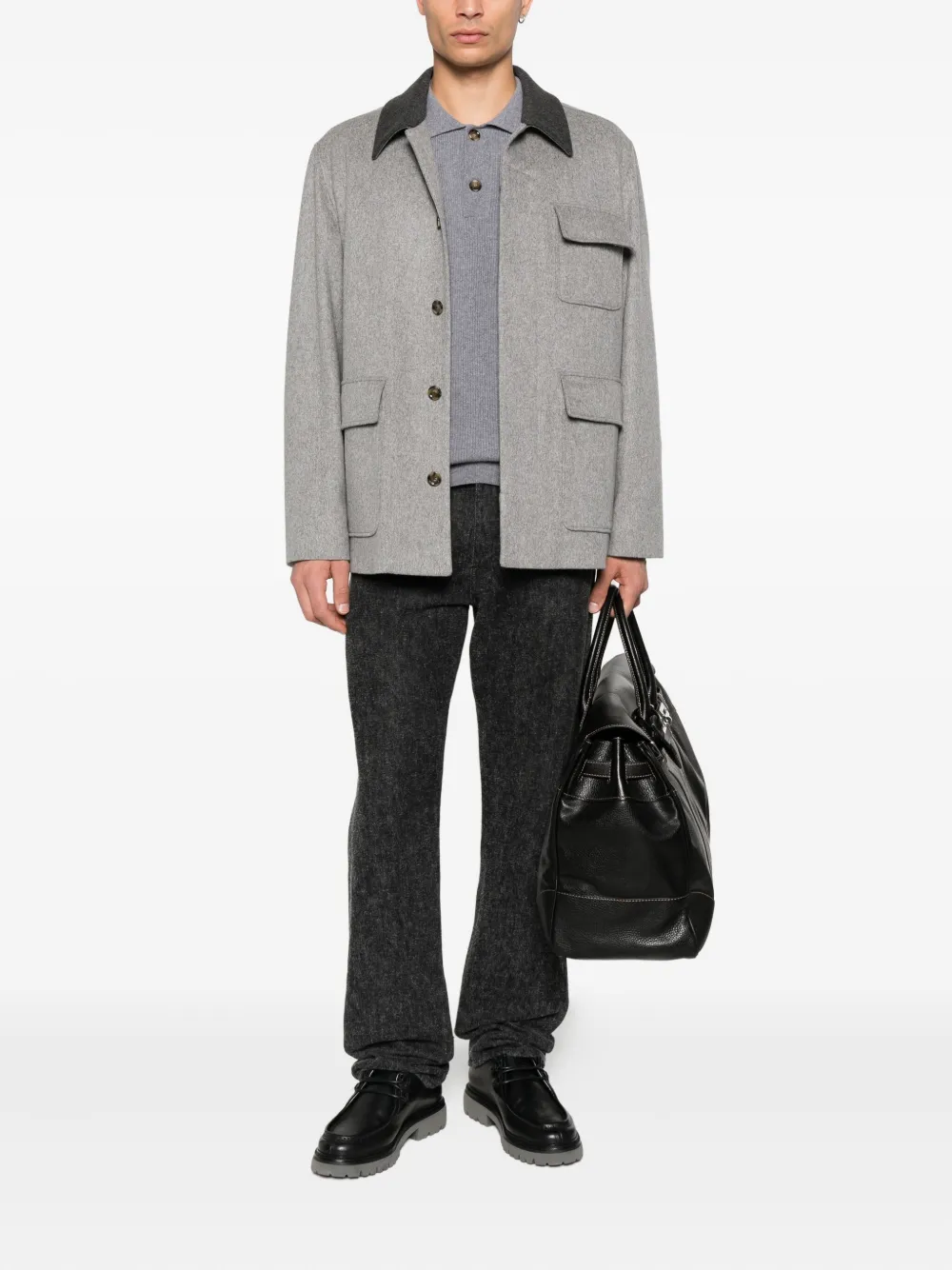 Lardini contrast-collar wool shirt jacket Grijs