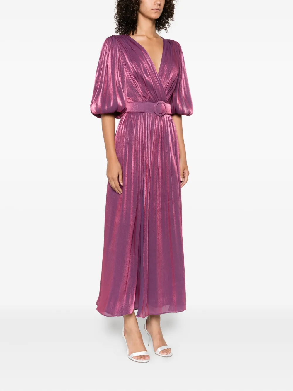 Costarellos Mira pleated belted midi dress Roze