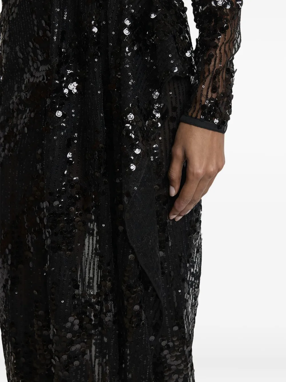 Elie Saab Sequined Long-sleeve Midi Dress In Black