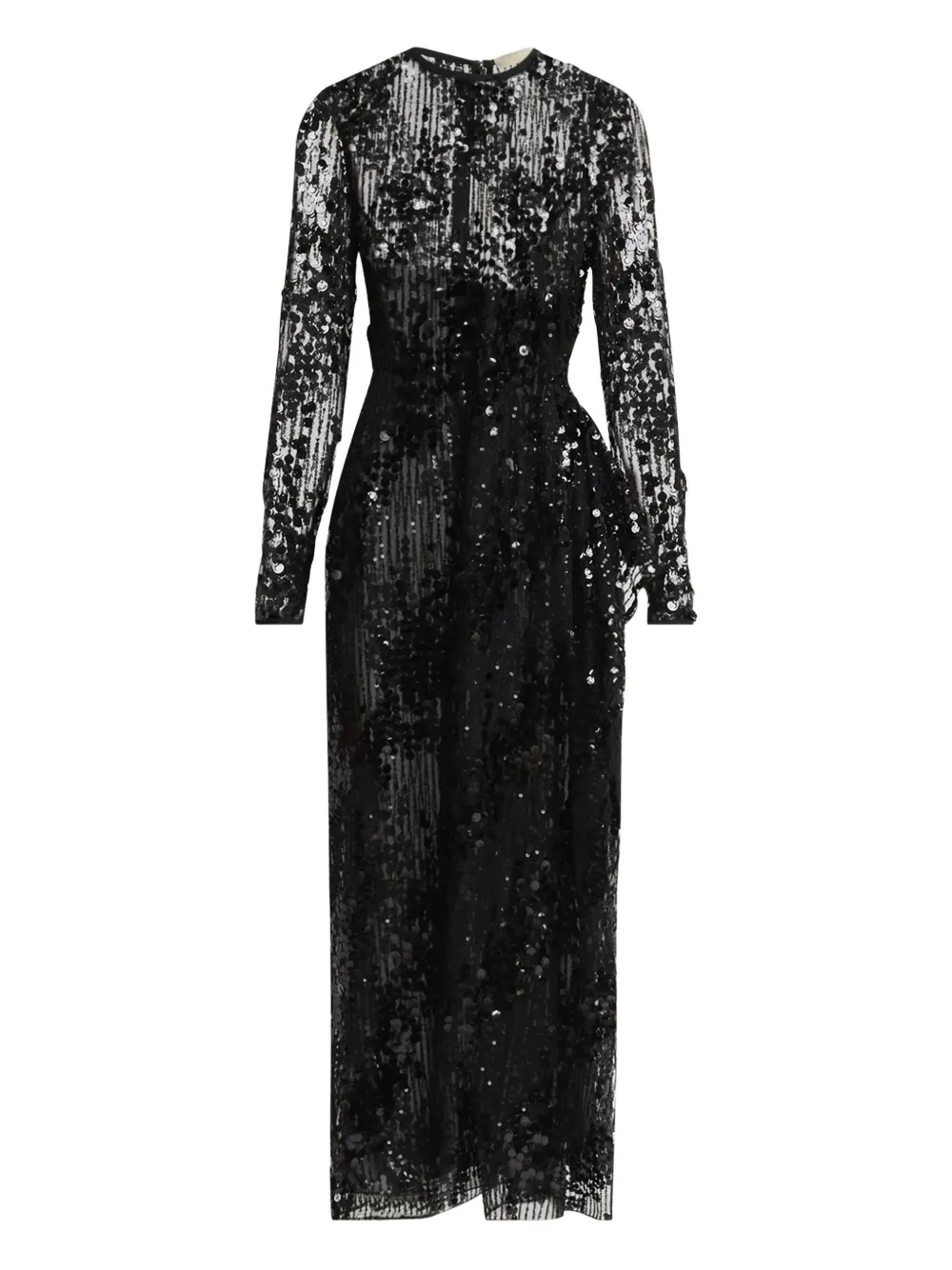 Elie Saab Sequined Long-sleeve Midi Dress In Black