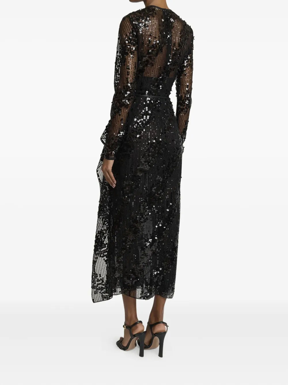 Elie Saab Sequined Long-sleeve Midi Dress In Black