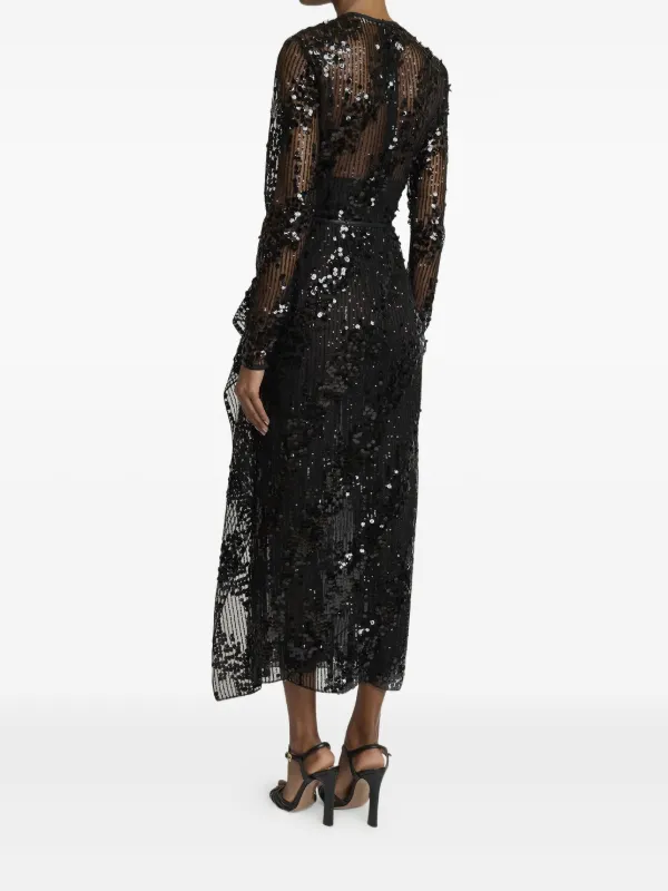 knee length dresses for ladies Baltic Born Womens Eclipse Sequin Midi Dress | Black + Gold