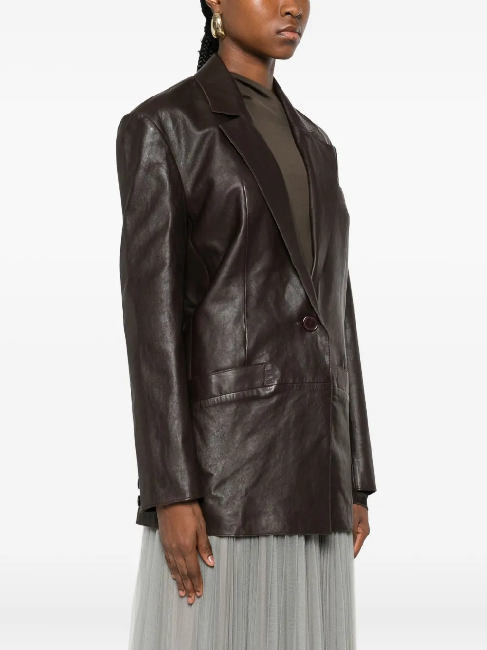 Forte Forte Leather Single-breasted Blazer In Brown